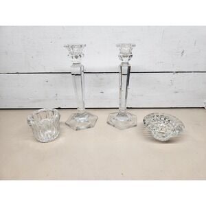 Lot of (4) Crystal Candle Holders Clear, Various Sizes, KIG Malaysia ~ Very Good